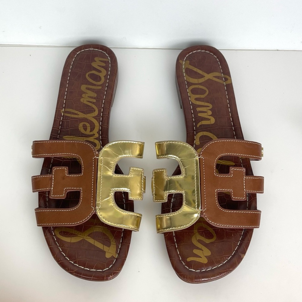 Sam Edelman Women's Bay sandals Leather gold brown slide slip on size 8.5